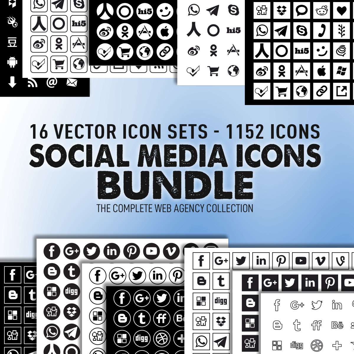 Vector Social Media Icons Bundle - 16 collection