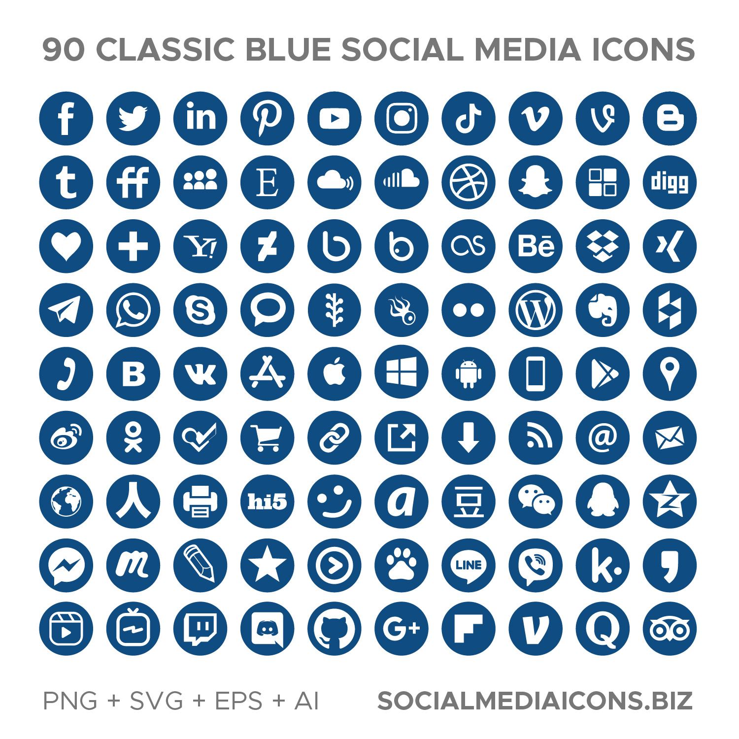 Classic Blue Social Media Icons