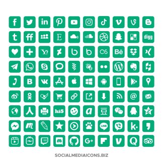 Mint rounded square Social Media Icons