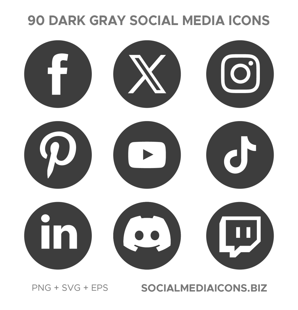 90 social media icons - Dark gray collection