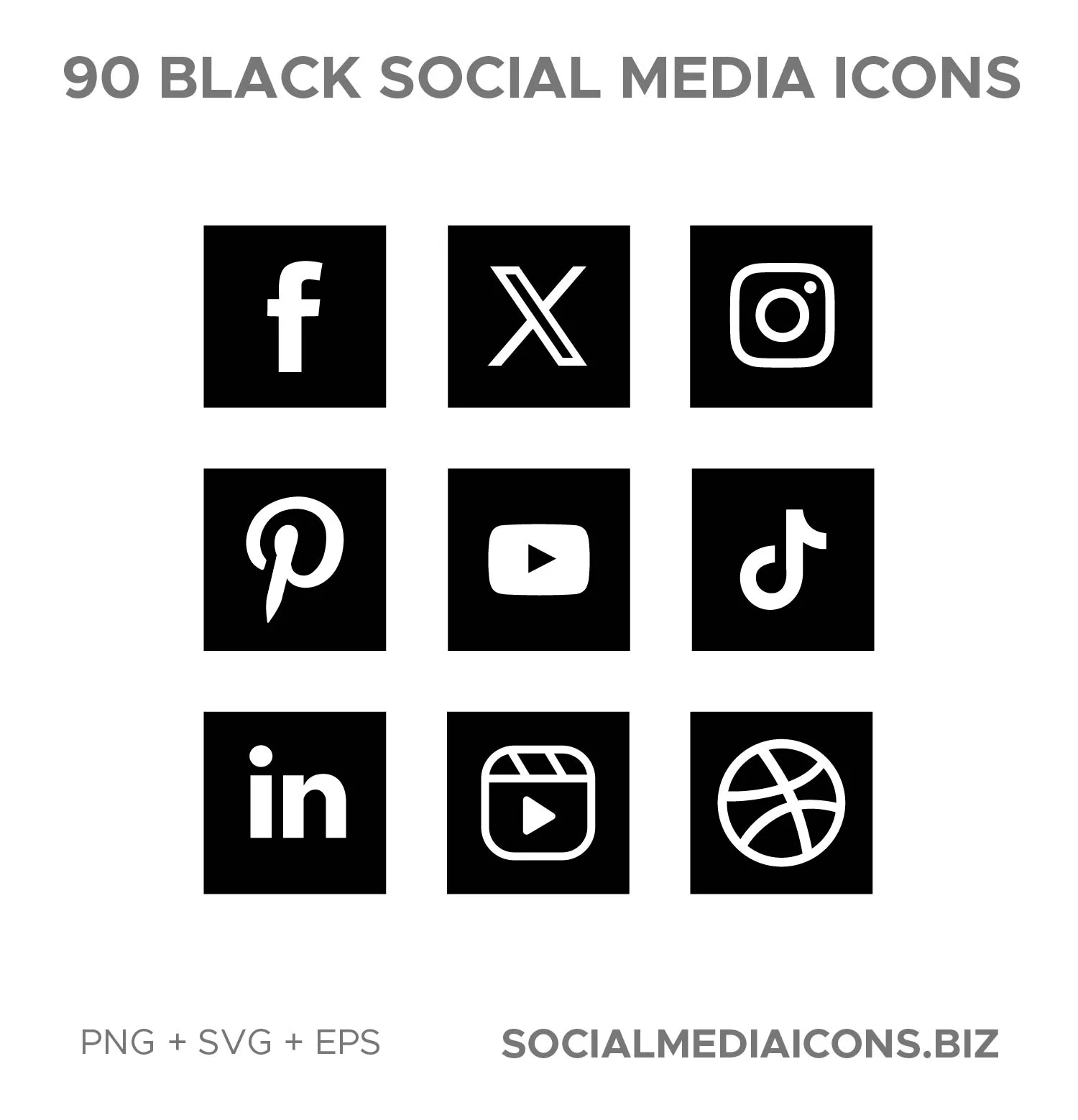 Square Black Socia Media Icons - instant download