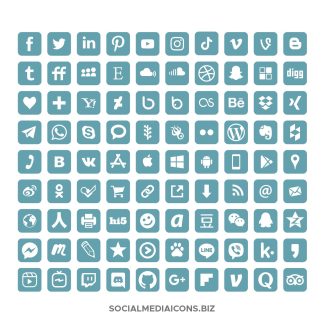 Aqua square rounded social media icons