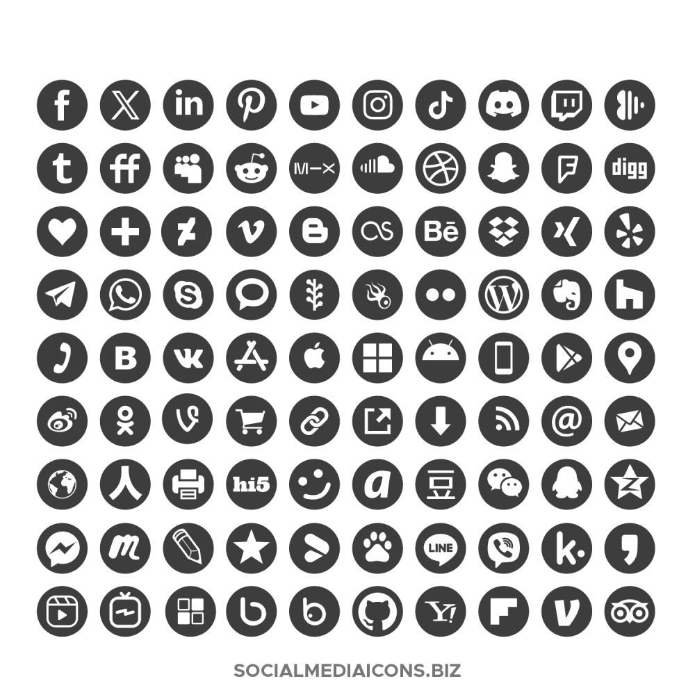 90 social media icons - Dark gray collection