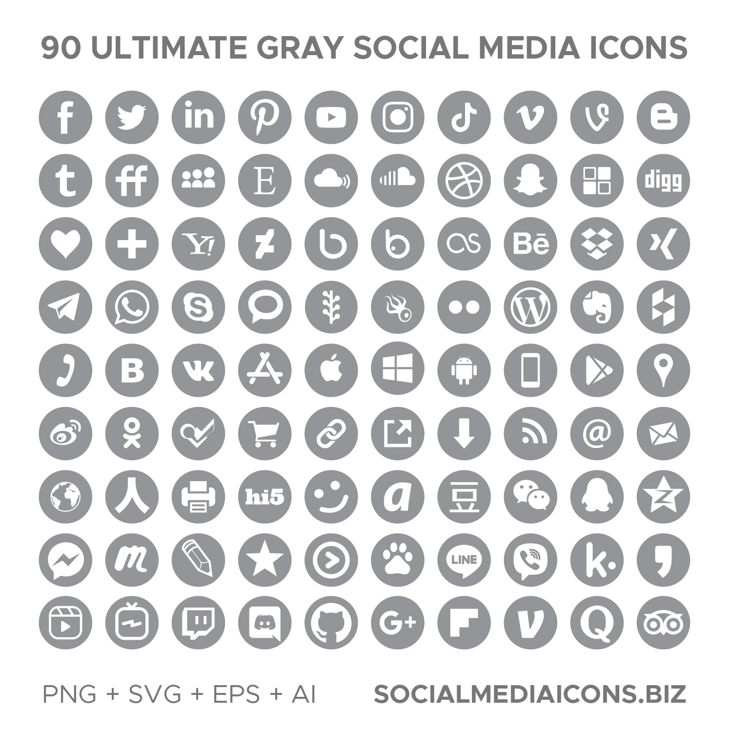Ultimate Grey Social Media Icons