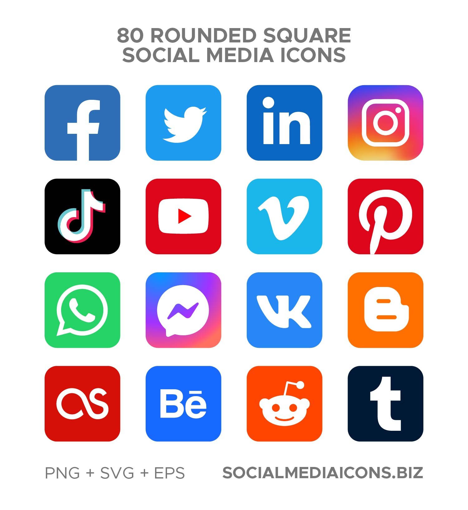 80 Rounded Square Social Media Icons