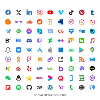 Simple Social Media Icons - 90 vector icon set