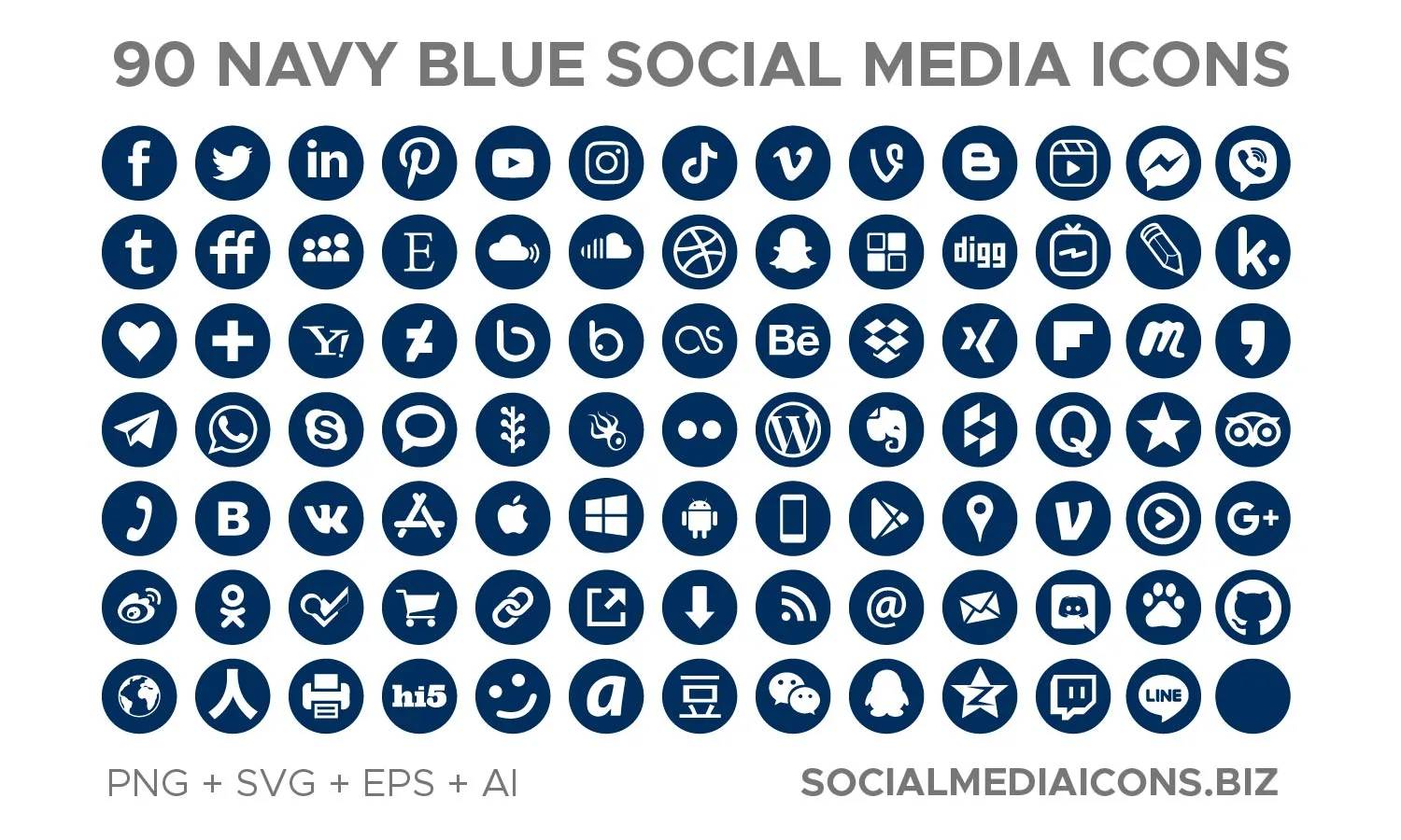 Navy round square social media icons - ready to use