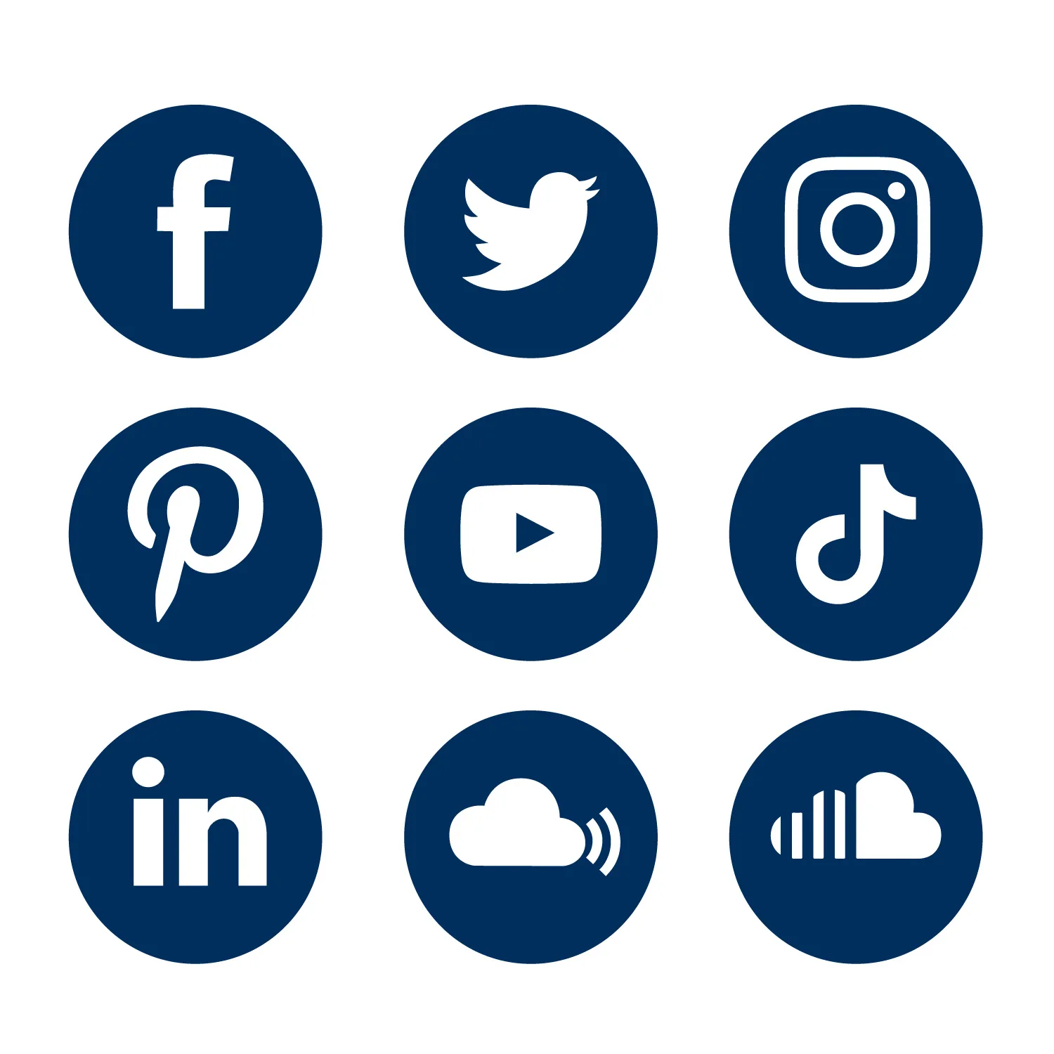 Navy round square social media icons - ready to use