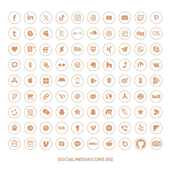 Bronze Line minimal social media icon set
