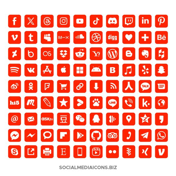 Scarlet Red square social media icon set